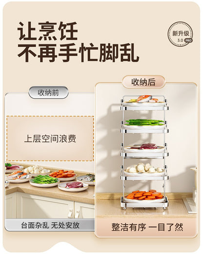 Stainless steel kitchen food preparation rack, no drilling required, wall-mounted vegetable tray, multi-layer hot pot side dish storage rack