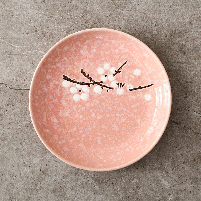 6 - inch Japanese - style round plates, creative plum blossom hand - painted underglaze ceramic tableware, dessert plates, side dish plates, bone plates 6英寸日式圆碟创意梅花手绘釉下彩陶瓷餐具点心碟子小菜碟盘骨碟 - 日式餐具 - Zhongshan Star Trade - 6英寸 - 粉色