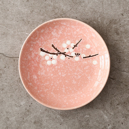 6 - inch Japanese - style round plates, creative plum blossom hand - painted underglaze ceramic tableware, dessert plates, side dish plates, bone plates 6英寸日式圆碟创意梅花手绘釉下彩陶瓷餐具点心碟子小菜碟盘骨碟 - 日式餐具 - Zhongshan Star Trade - 6英寸 - 粉色
