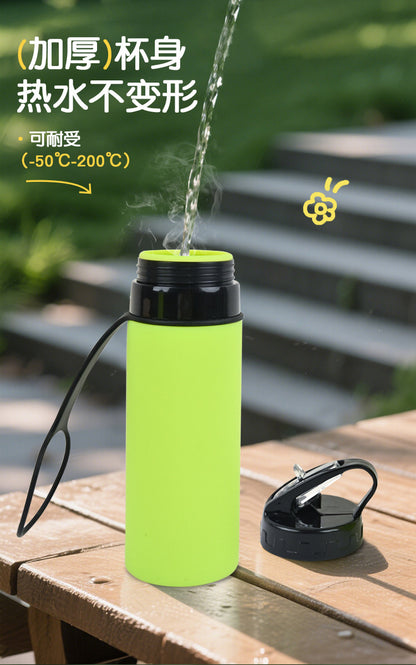 Silicone outdoor water bottle, high appearance level, pp high - temperature resistant, shockproof, portable, folding water cup for children, students and adults 硅胶户外水壶高颜值pp耐高温防摔便携儿童学生成人折叠水杯 - 保温杯 - Zhongshan Star Trade