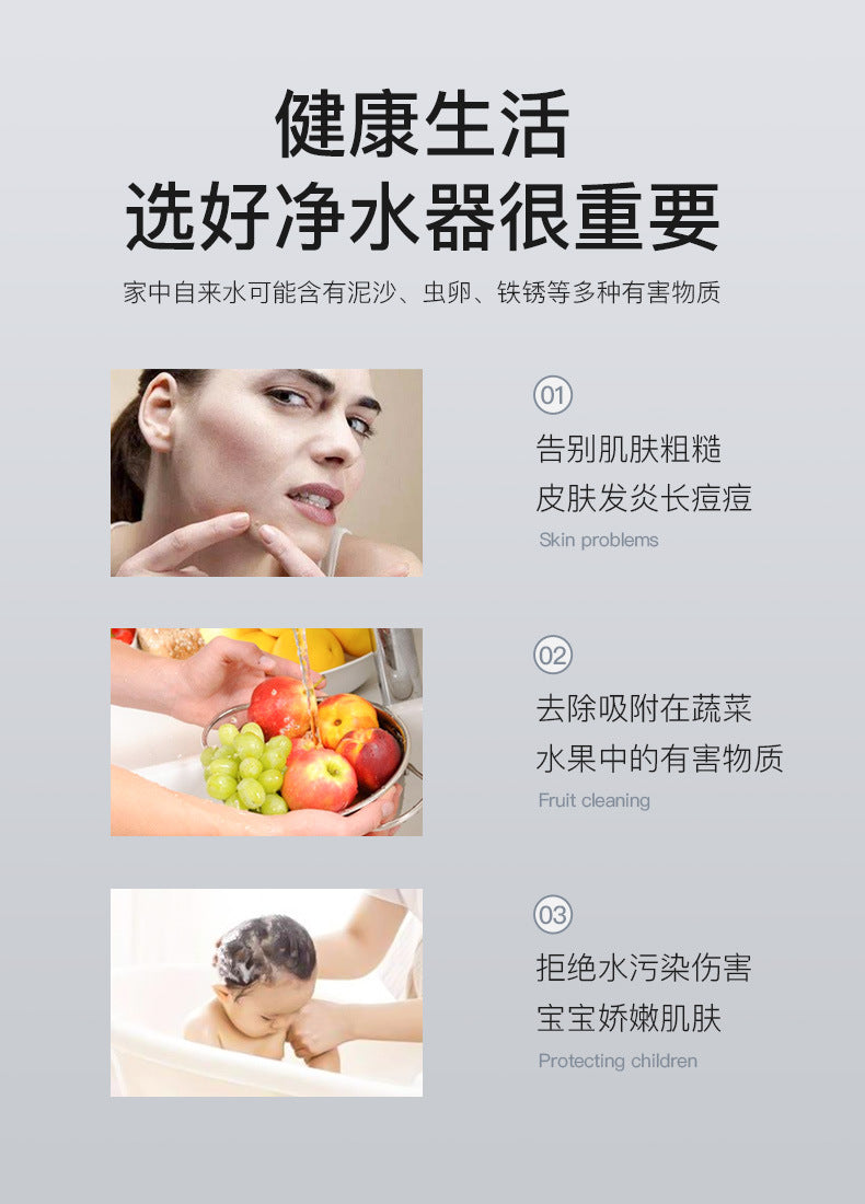 Pre-filter for kitchen faucet with anti-splash water function, made of ceramic activated carbon, for direct drinking water purification.