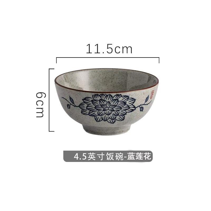 4.5 inch, 5 inch, retro Chinese Japanese creative hand - painted flower cereal ceramic soup rice bowl  4.5 英寸、5英寸，复古中国日式创意手绘花卉麦片陶瓷汤饭碗 - 日式餐具 - Zhongshan Star Trade - 蓝莲花4.5英寸米饭碗