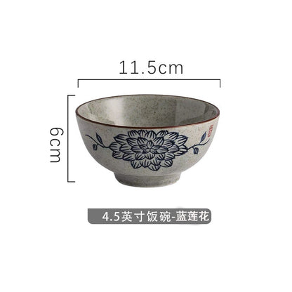 4.5 inch, 5 inch, retro Chinese Japanese creative hand - painted flower cereal ceramic soup rice bowl  4.5 英寸、5英寸，复古中国日式创意手绘花卉麦片陶瓷汤饭碗 - 日式餐具 - Zhongshan Star Trade - 蓝莲花4.5英寸米饭碗