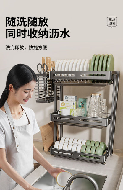 304 stainless steel folding draining dish rack, kitchen multi-functional storage stand, multi-layer dish cabinet, dish and sp