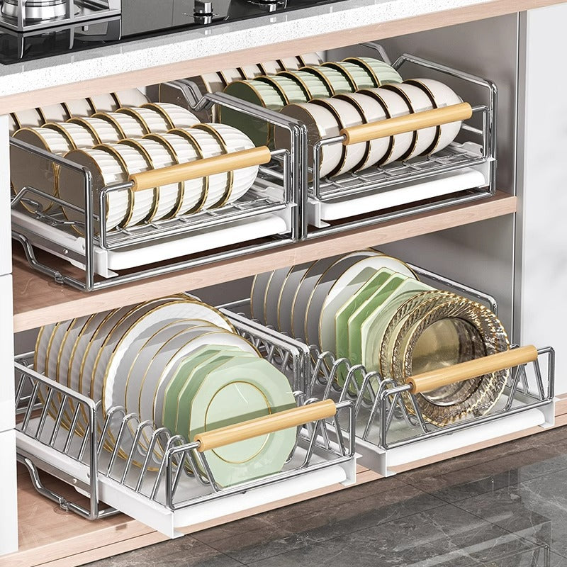 厨房碗碟抽拉收纳架碗盘橱柜拉篮抽屉式放碗水槽沥水碗碟置物架子 - Image 18