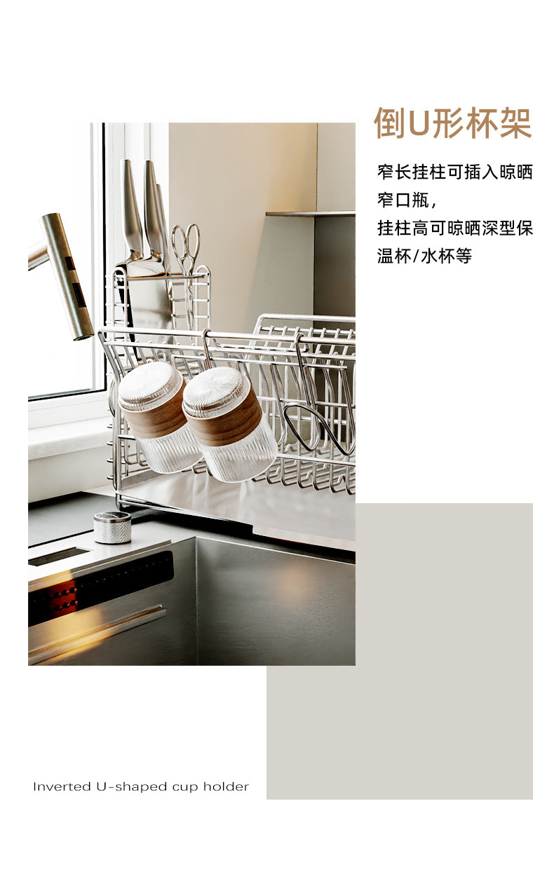 304 stainless steel dish rack, knife storage rack, household countertop, sink, draining rack, kitchen multi-functional storag