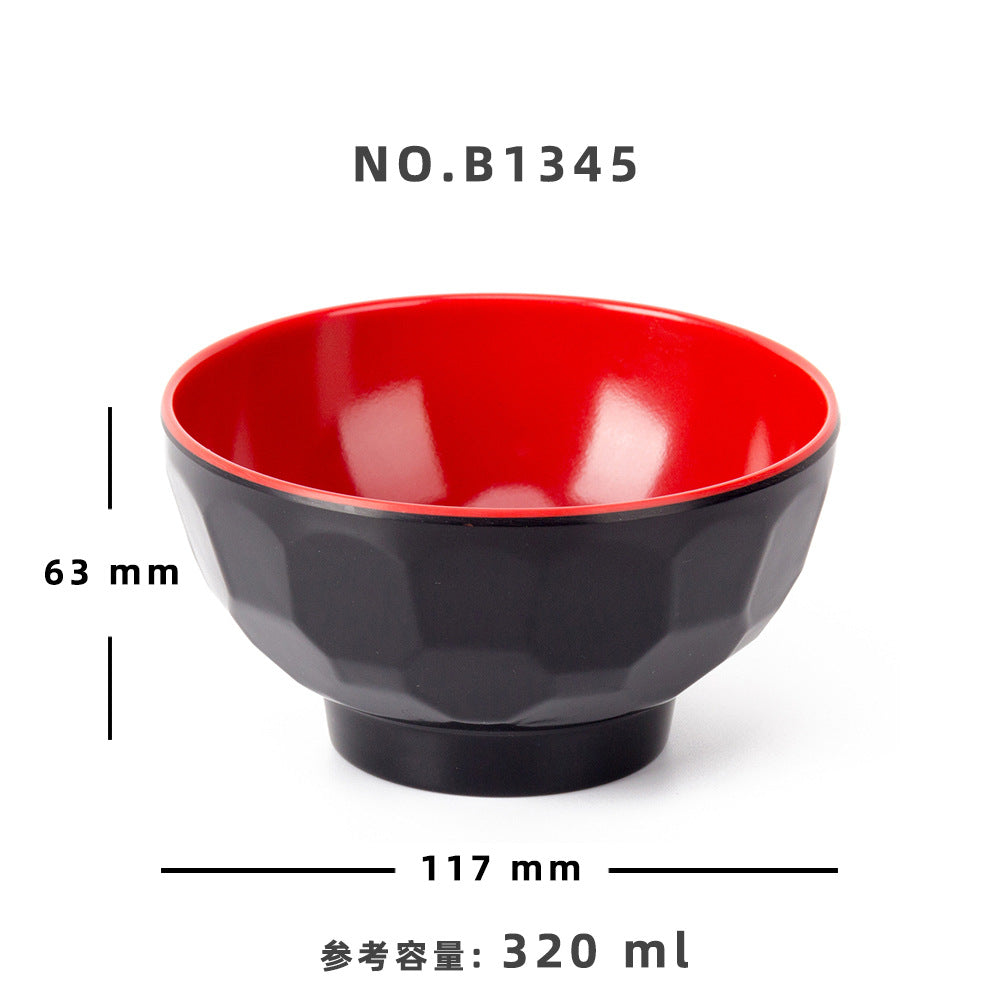 Melamine black and red plastic small bowls, restaurant hot pot seasoning bowls, dipping sauce bowls, canteen rice bowls, breakfast porridge and soup bowls 密胺黑红塑料小碗餐厅饭店火锅调料碗蘸酱碗食堂米饭碗早餐粥汤碗 - 日式餐具 - Zhongshan Star Trade - B1345 117*63mm 320ml