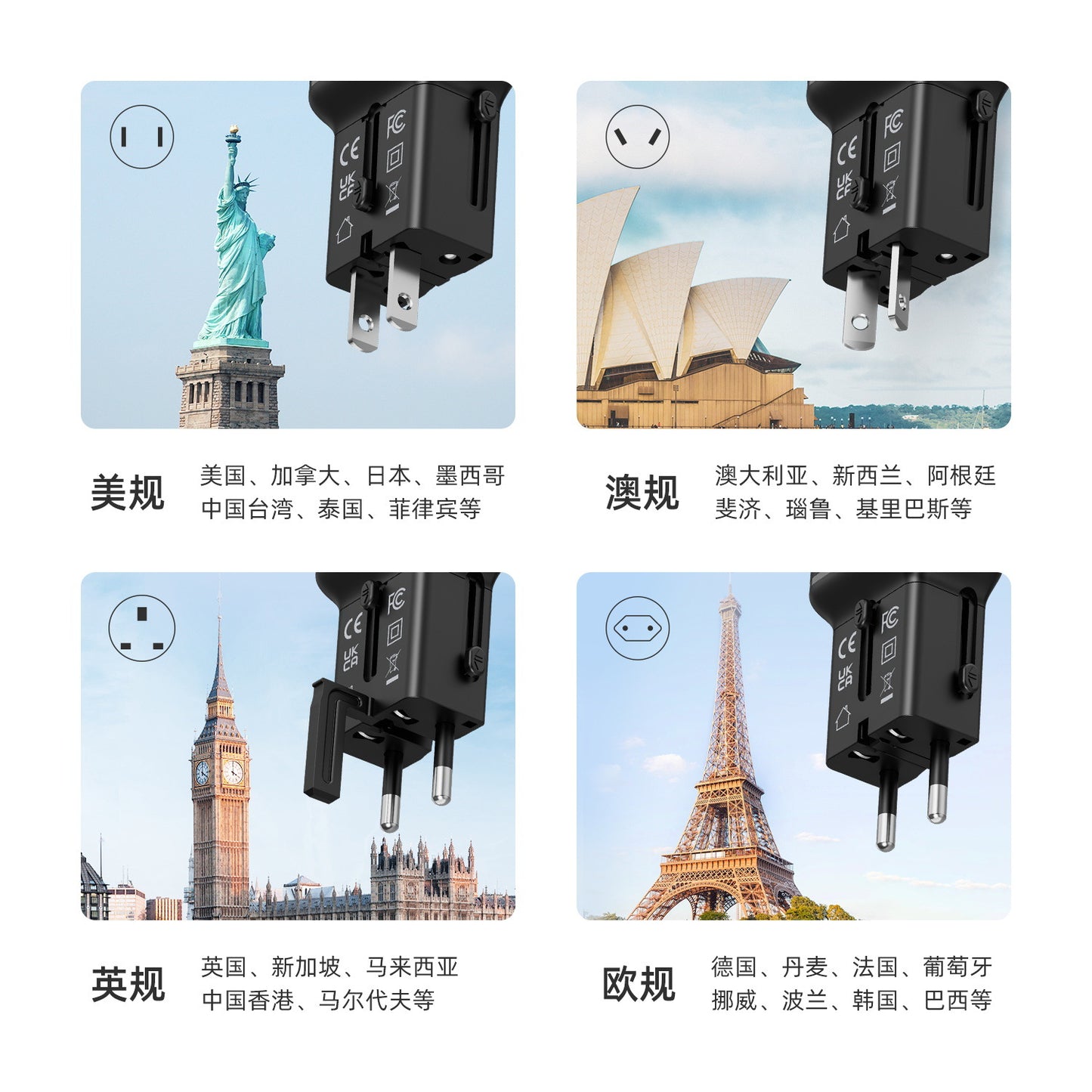 Global Pass Conversion Socket 2Type-C 45W Fast Charging Socket Converter Portable European Standard multi-functional conversion