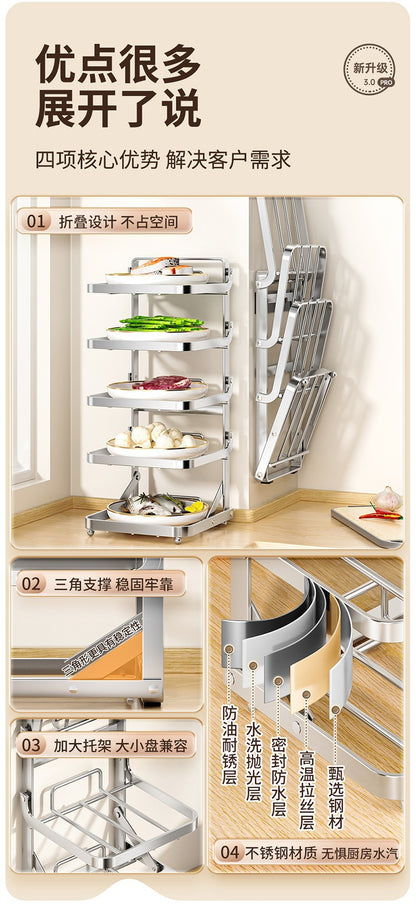 Stainless steel kitchen food preparation rack, no drilling required, wall-mounted vegetable tray, multi-layer hot pot side dish storage rack