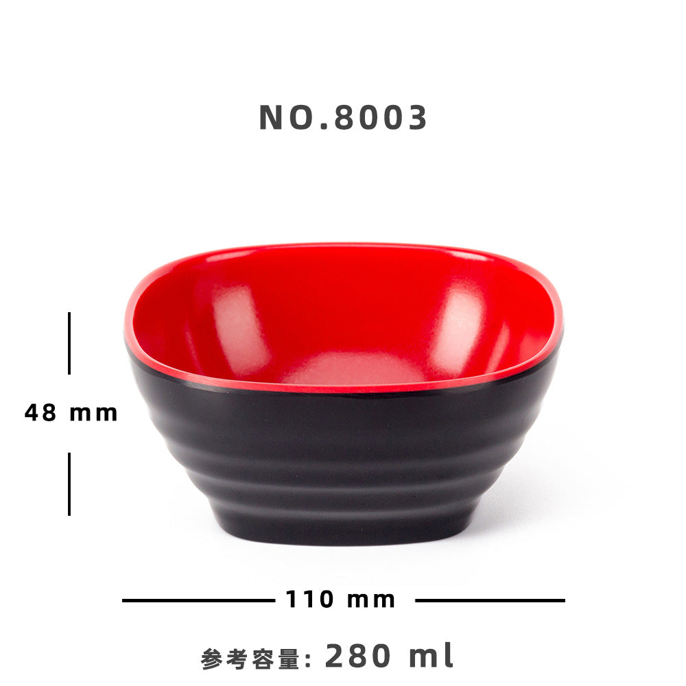 Melamine black and red plastic small bowls, restaurant hot pot seasoning bowls, dipping sauce bowls, canteen rice bowls, breakfast porridge and soup bowls 密胺黑红塑料小碗餐厅饭店火锅调料碗蘸酱碗食堂米饭碗早餐粥汤碗 - 日式餐具 - Zhongshan Star Trade - 8003 110*48mm 280ml
