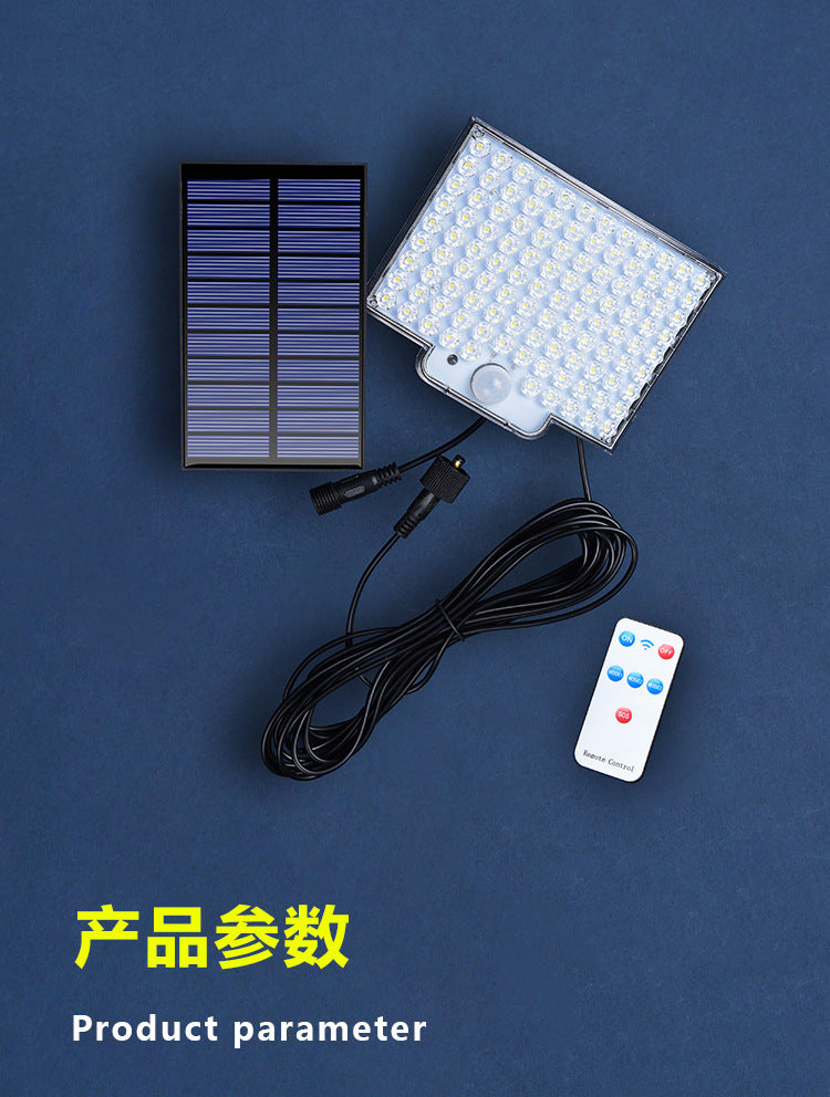 Solar outdoor light 2835LM 106 LED safety light, with remote control, IP65 waterproof, 180° wide-angle floodlight wall lamp, with 4 modes
