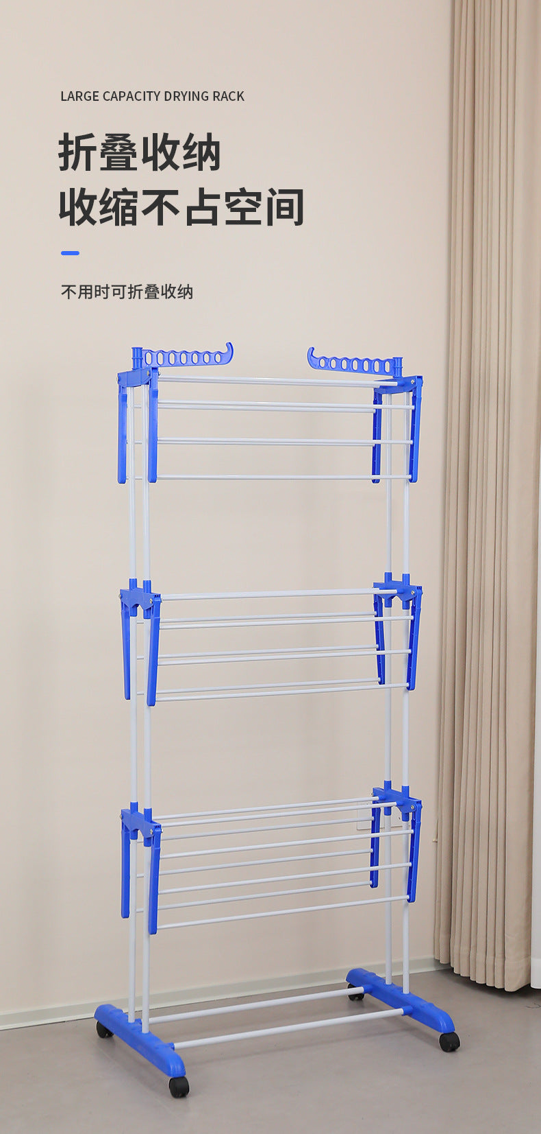 Folding clothes drying rack, clothing 4 - layer clothes rack, stainless steel laundry clothes drying rack with grey wings on both sides 晾衣架折叠晾衣架服装 4 层衣架不锈钢洗衣晾衣架带两侧翼灰色 - 折叠式多功能晾衣架 - Zhongshan Star Trade