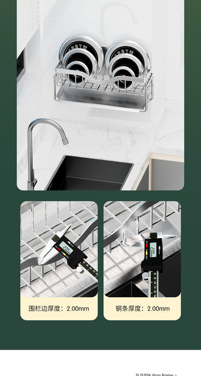 304 stainless steel dishcloth holder, sponge holder, hole-free wall-mounted kitchen drip storage and organization rack - Imag