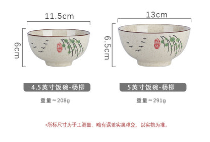 4.5 inch, 5 inch, retro Chinese Japanese creative hand - painted flower cereal ceramic soup rice bowl  4.5 英寸、5英寸，复古中国日式创意手绘花卉麦片陶瓷汤饭碗 - 日式餐具 - Zhongshan Star Trade