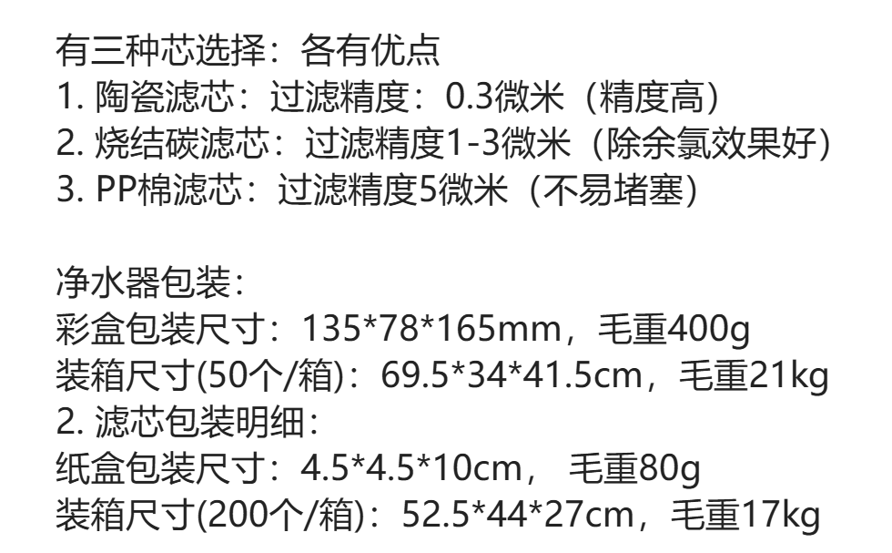 Pre-filter for kitchen faucet with anti-splash water function, made of ceramic activated carbon, for direct drinking water purification.