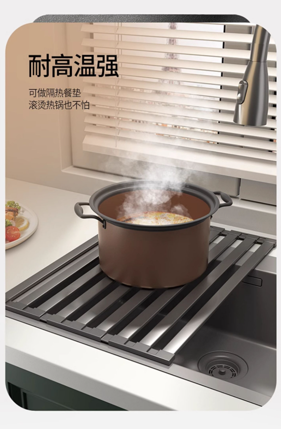 Sink draining rack, 304 stainless steel foldable bowl rack, storage rack, gun grey kitchen countertop storage water filter pa