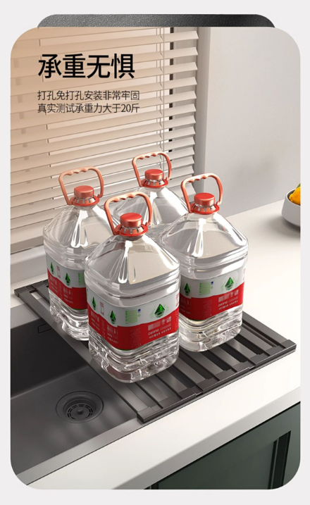 Sink draining rack, 304 stainless steel foldable bowl rack, storage rack, gun grey kitchen countertop storage water filter pa