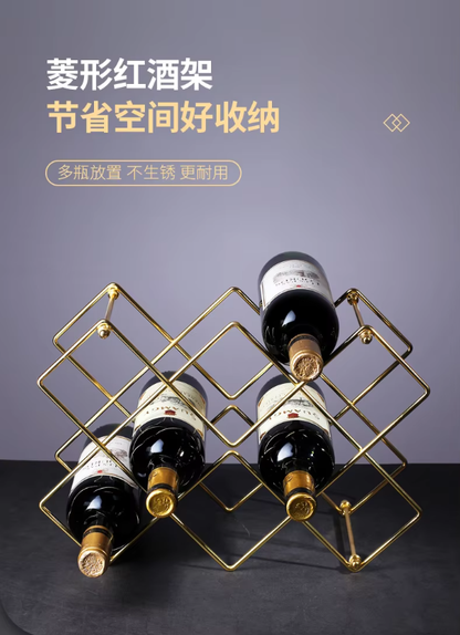 Countertop Wine Rack Rose Gold Deluxe 3 Tier Modern Design 6 Bottles Display Tabletop Kitchen Stand Metal Wine Rack