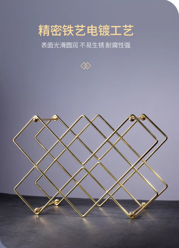 Countertop Wine Rack Rose Gold Deluxe 3 Tier Modern Design 6 Bottles Display Tabletop Kitchen Stand Metal Wine Rack