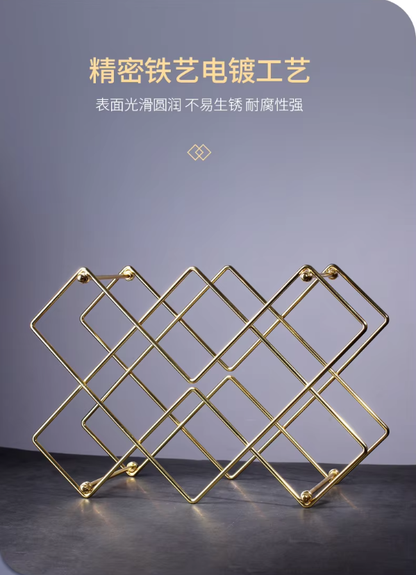 Countertop Wine Rack Rose Gold Deluxe 3 Tier Modern Design 6 Bottles Display Tabletop Kitchen Stand Metal Wine Rack