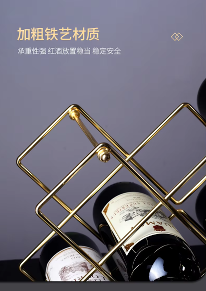 Countertop Wine Rack Rose Gold Deluxe 3 Tier Modern Design 6 Bottles Display Tabletop Kitchen Stand Metal Wine Rack