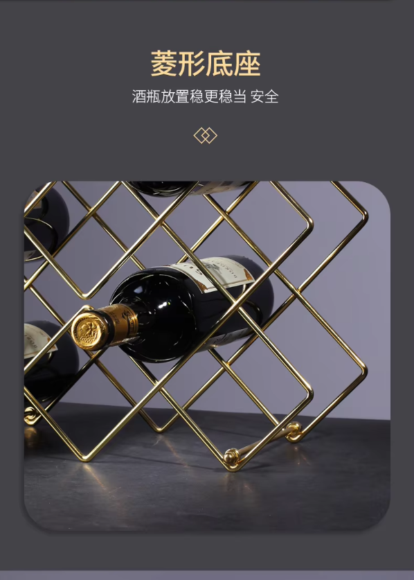 Countertop Wine Rack Rose Gold Deluxe 3 Tier Modern Design 6 Bottles Display Tabletop Kitchen Stand Metal Wine Rack