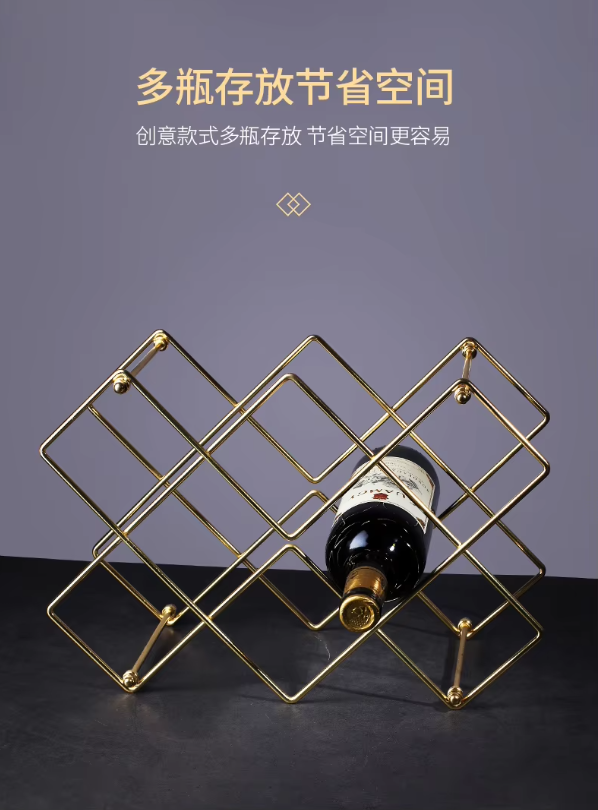 Countertop Wine Rack Rose Gold Deluxe 3 Tier Modern Design 6 Bottles Display Tabletop Kitchen Stand Metal Wine Rack