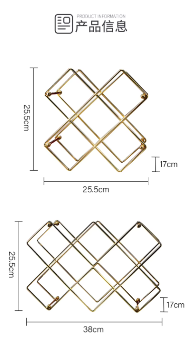 Countertop Wine Rack Rose Gold Deluxe 3 Tier Modern Design 6 Bottles Display Tabletop Kitchen Stand Metal Wine Rack