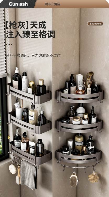 Bathroom shelf, toilet, shower room, wall-mounted triangular corner storage, no need for drilling