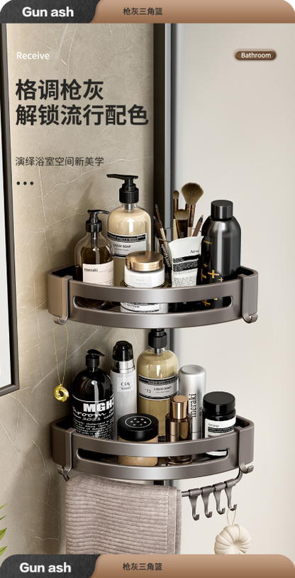 Bathroom shelf, toilet, shower room, wall-mounted triangular corner storage, no need for drilling