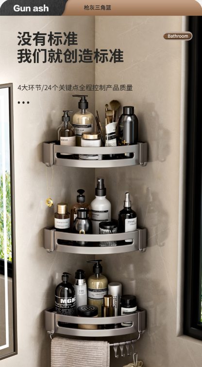 Bathroom shelf, toilet, shower room, wall-mounted triangular corner storage, no need for drilling