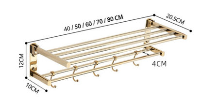 Gold towel rack set, wall-mounted folding bath towel rack, European-style towel pole, bathroom storage rack