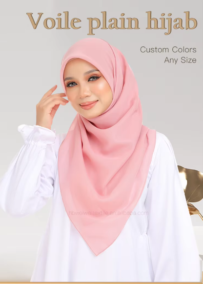 115*115 cm High-quality Bawar cotton tulle headscarf - breathable solid color square scarf, suitable for Muslim women - Malaysia and Indonesia
