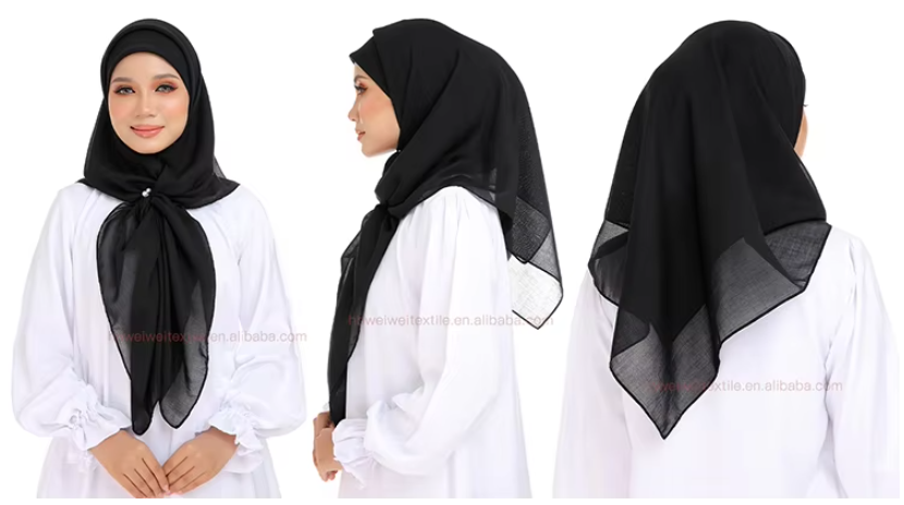 115*115 cm High-quality Bawar cotton tulle headscarf - breathable solid color square scarf, suitable for Muslim women - Malaysia and Indonesia
