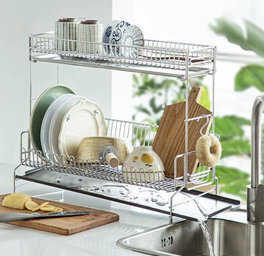 304 stainless steel wire tableware drain, kitchen tableware storage rack, chopstick bowl storage and drainage bracket - Image