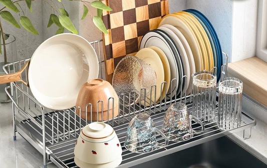 Ultra-narrow stainless steel kitchen bowl rack, double-layer vertical expandable drainage sink, bowl and plate storage functi