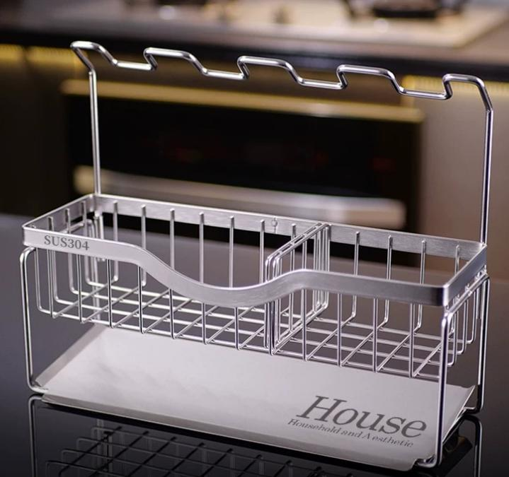 304 stainless steel dishcloth holder, sponge holder, hole-free wall-mounted kitchen drip storage and organization rack - Imag