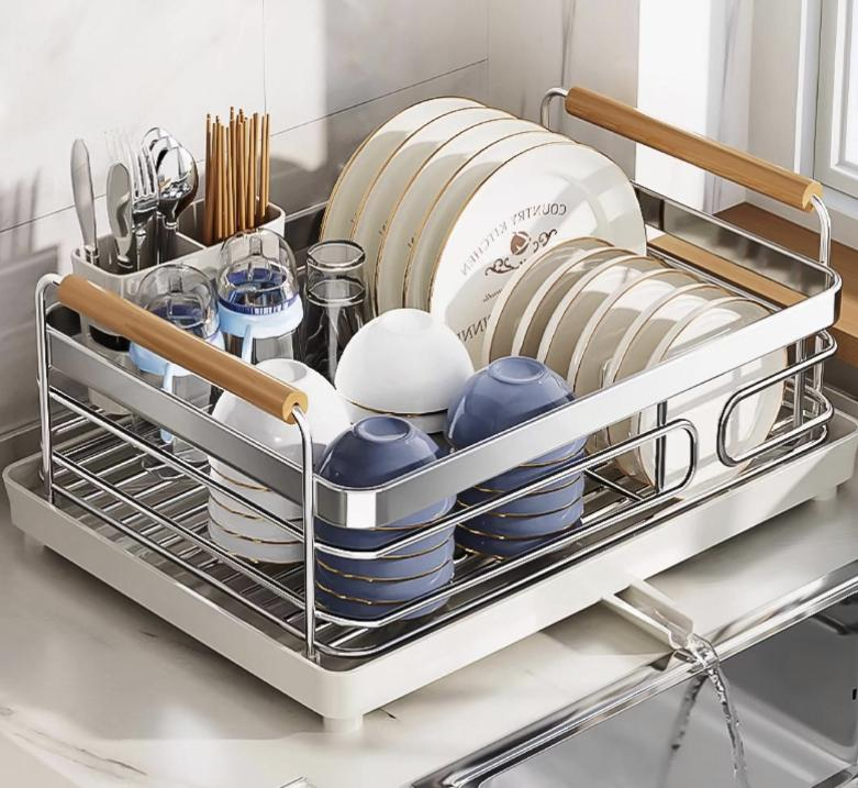 304 stainless steel dish and bowl storage rack, kitchen storage rack, countertop sink for bowls, plates, chopsticks, draining
