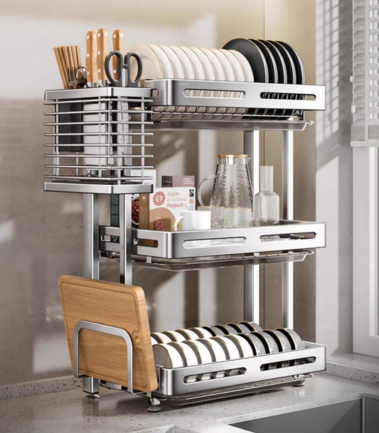 304 stainless steel folding draining dish rack, kitchen multi-functional storage stand, multi-layer dish cabinet, dish and sp