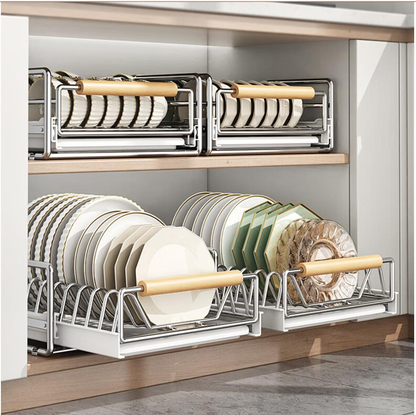 厨房碗碟抽拉收纳架碗盘橱柜拉篮抽屉式放碗水槽沥水碗碟置物架子 - Image 1