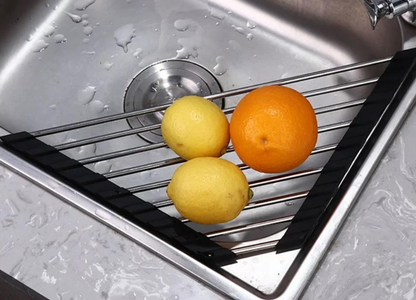 304 stainless steel foldable triangular sink drain rack household kitchen sink filter rack bowl dish storage shelf - Image 1