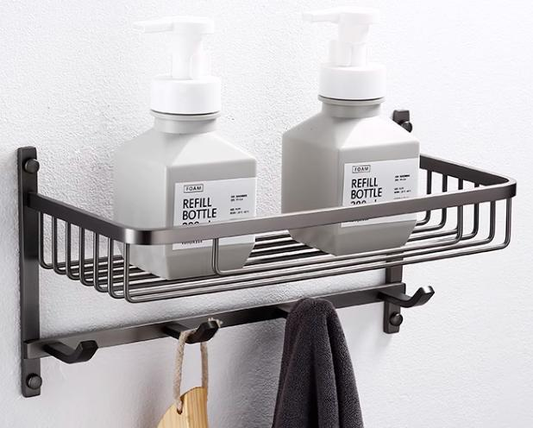 Bathroom storage rack, net basket, bath towel rack, towel rack with hooks bathroom