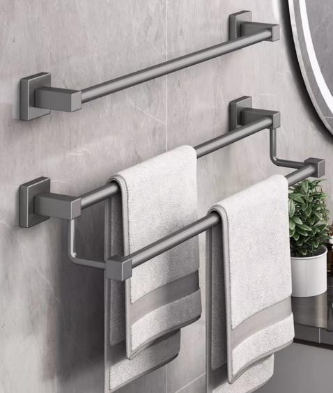 Gun gray stainless steel towel rack, towel bar, no need for drilling, single bar, bathroom, double bar, bath towel rack, bathroom rack, hotel