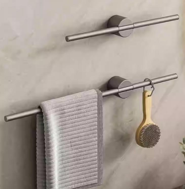 No-drill bathroom towel rack, minimalist and luxurious single bar, washbasin towel bar, trendy gunmetal gray
