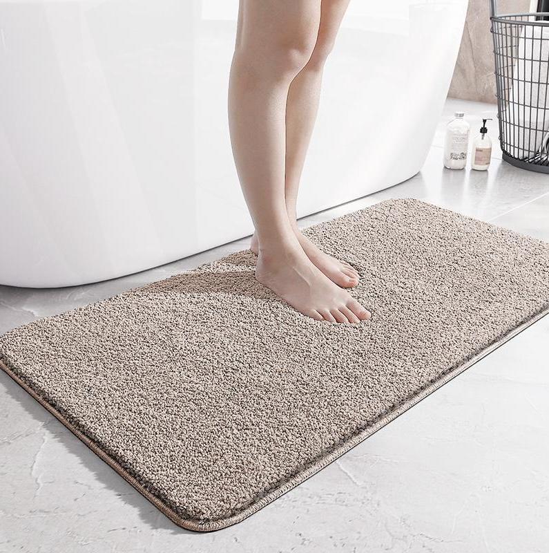 Simple solid-color bathroom floor mat, strong water-absorbing flat velvet anti-slip mat, home bathroom flocking quick-drying foot mat