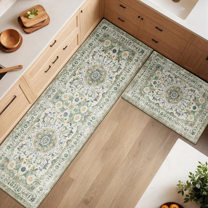 The ultra-fine cashmere retro patterned kitchen floor mat series, with a multi-color style, reshapes the texture of the cooking space