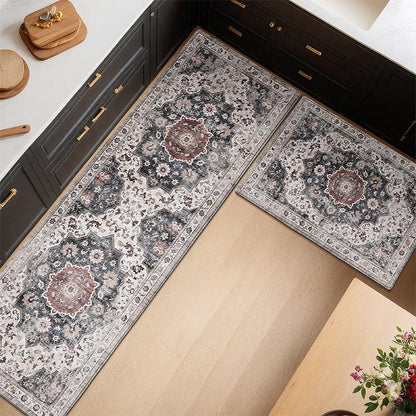 The ultra-fine cashmere retro patterned kitchen floor mat series, with a multi-color style, reshapes the texture of the cooking space