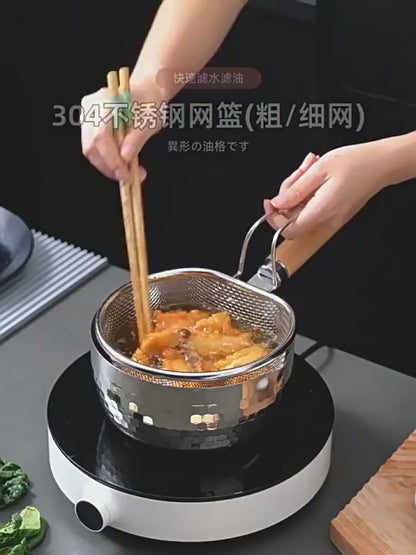 Stainless steel drain basket, strainer, draining basket, household kitchen noodle ladle, noodle cooking, frying strainer, hot pot strainer