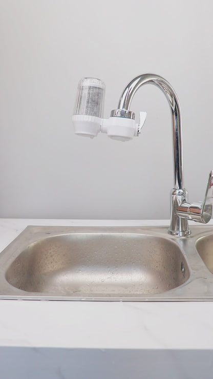 Pre-filter for kitchen faucet with anti-splash water function, made of ceramic activated carbon, for direct drinking water purification.