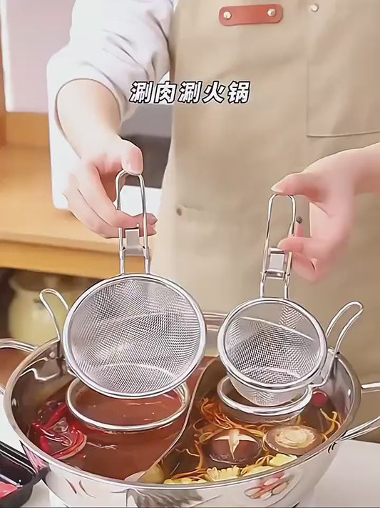 Stainless steel 304 hot pot strainer with hook, household hot pot and spicy hot pot strainer, deep-frying filter strainer